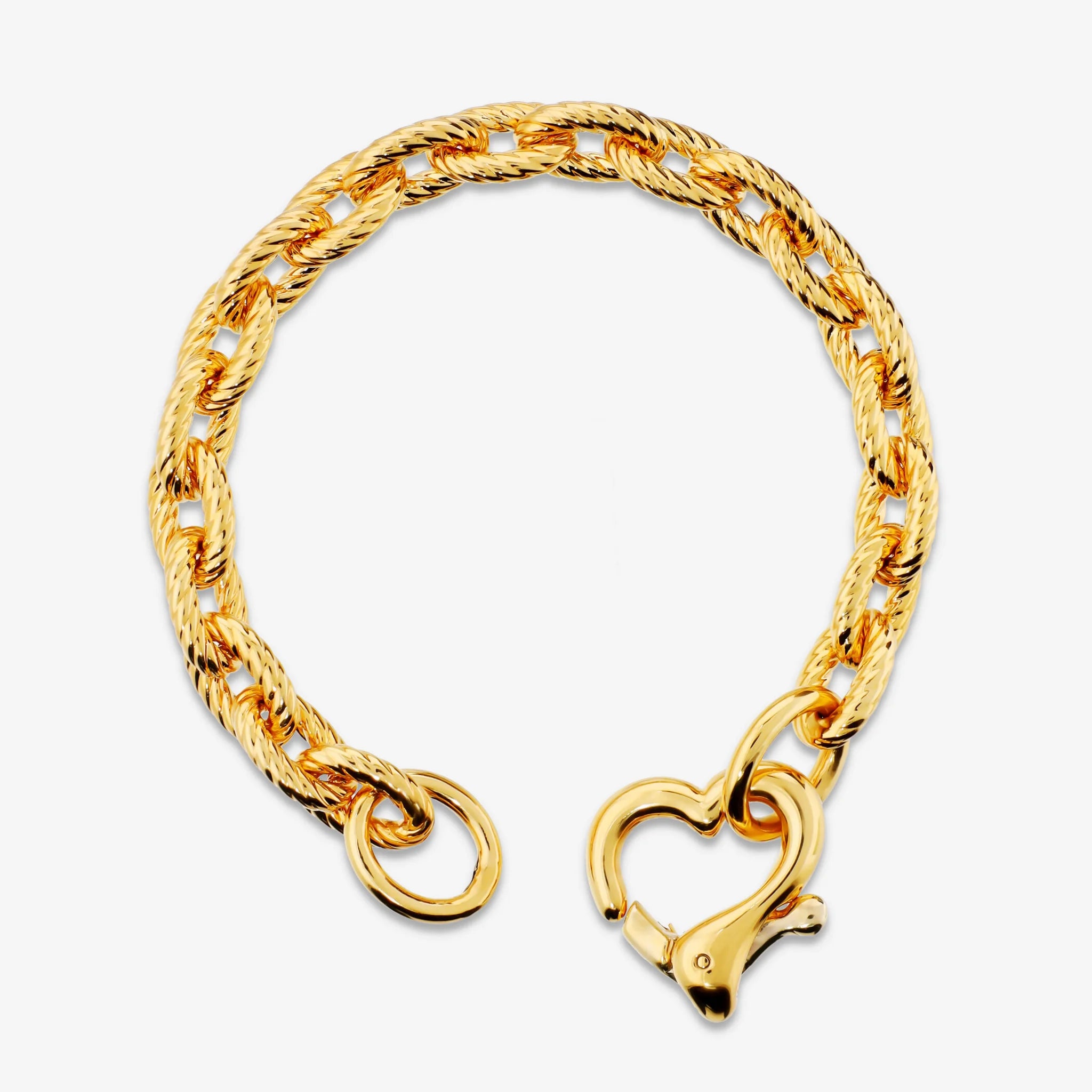 Twisted Oval Rolo Chain Bracelet with Heart Clasp
