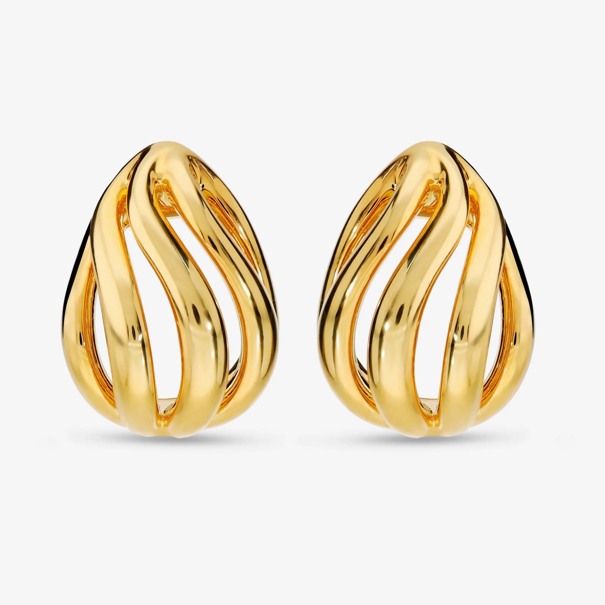 Polished Wavy Multi-Strand Stud Earrings