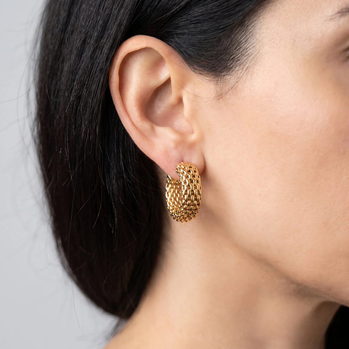 Domed Mesh Link Hoop Earrings
