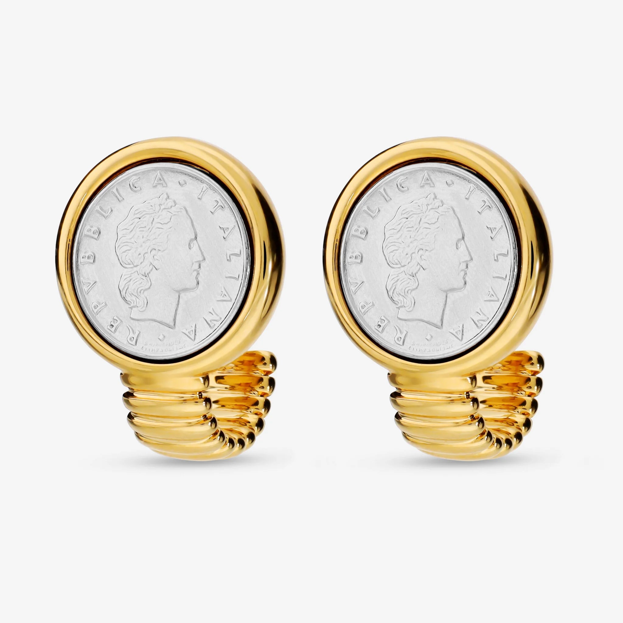 Mini Tubogas Stud Earrings with 50 Lire Coin