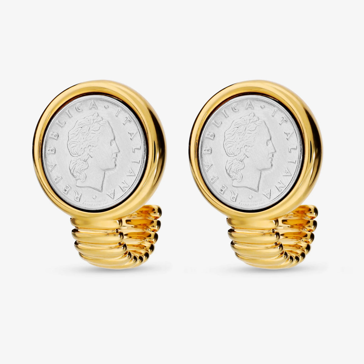 Mini Tubogas Stud Earrings with 50 Lire Coin