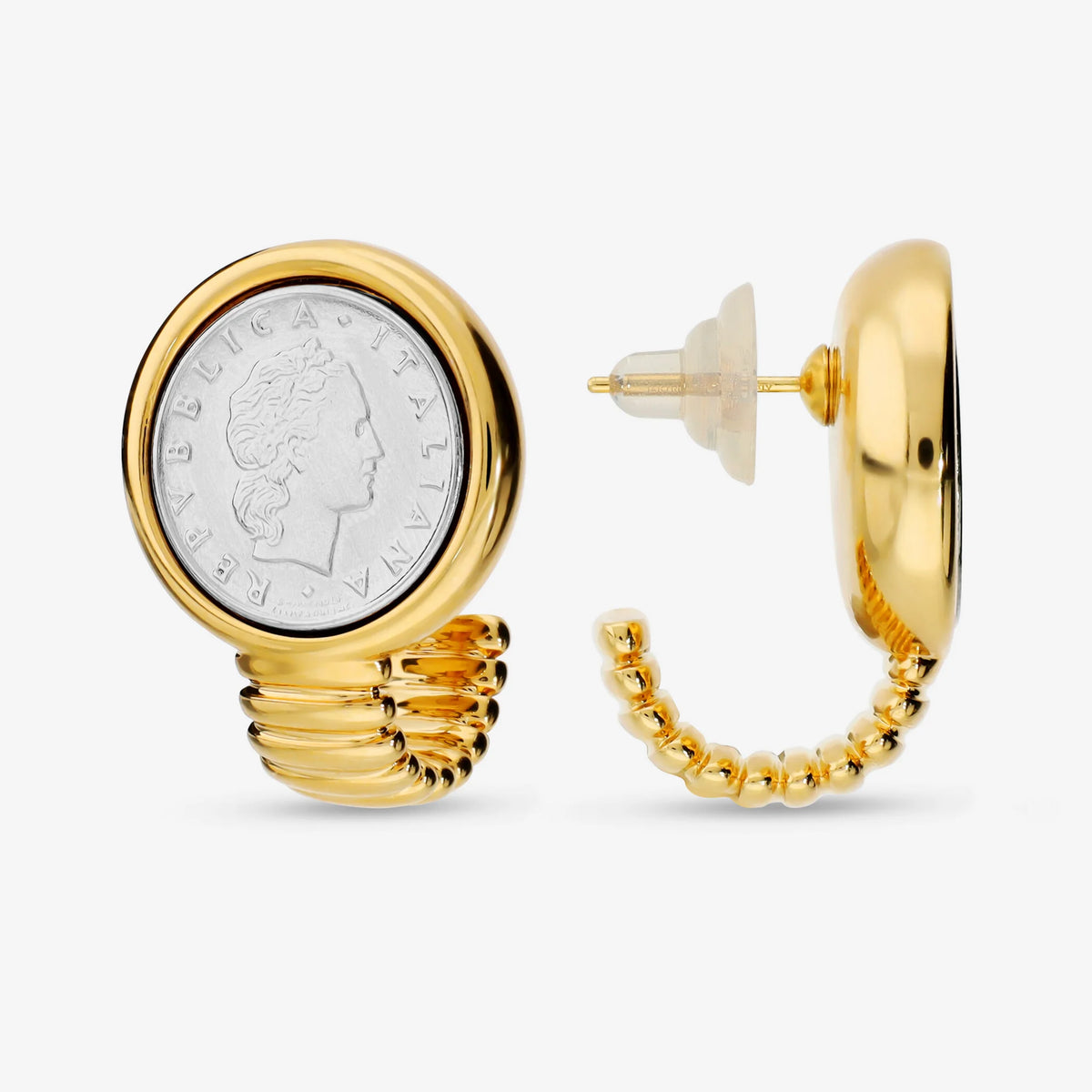 Mini Tubogas Stud Earrings with 50 Lire Coin