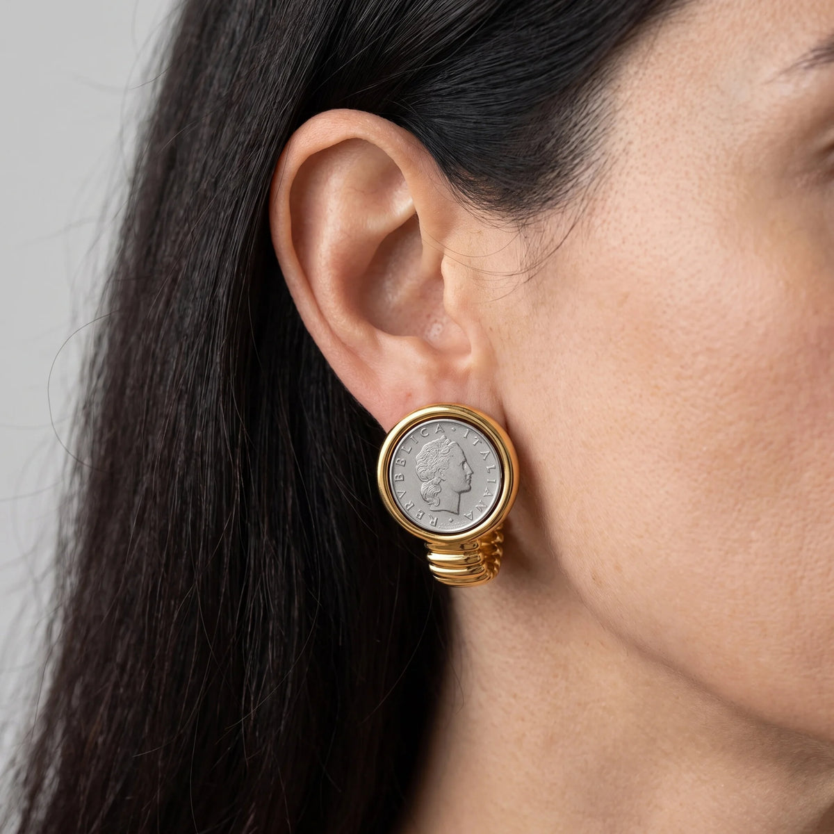Mini Tubogas Stud Earrings with 50 Lire Coin