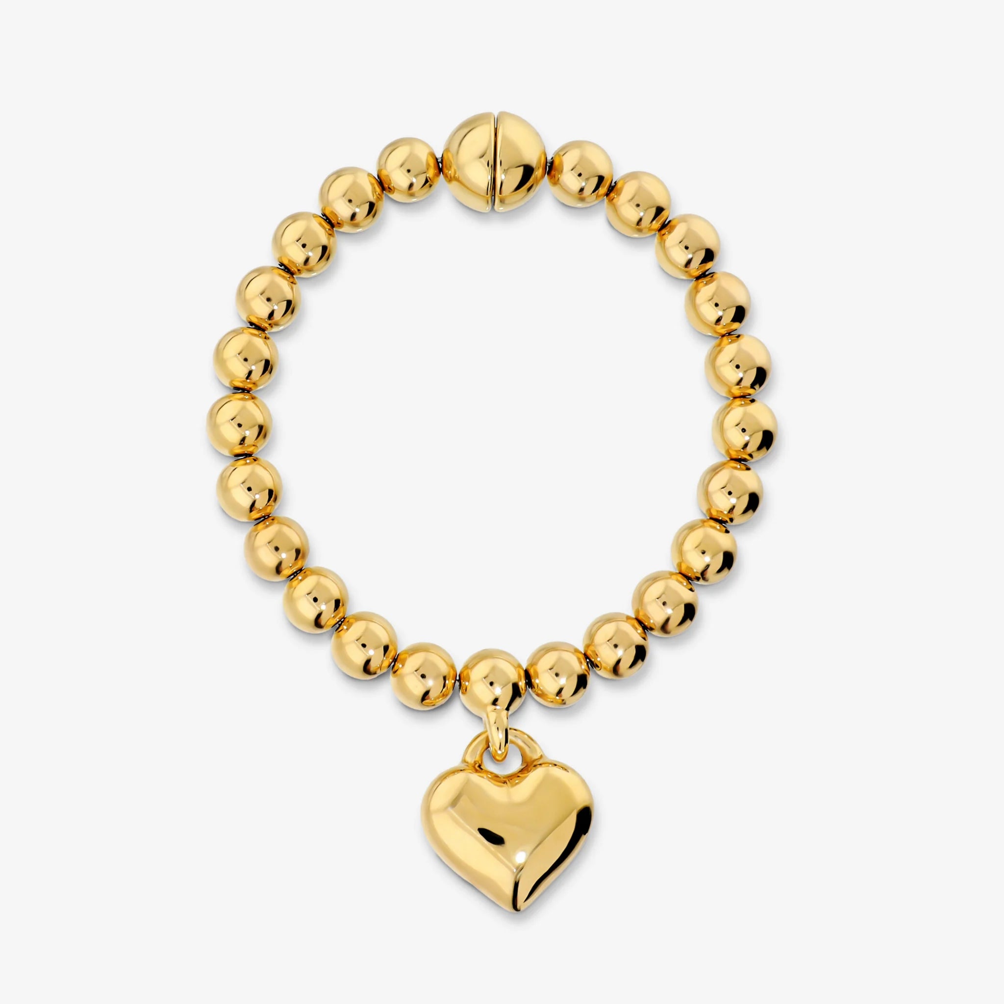 Bracciale a Palline con Ciondolo Cuore e Chiusura Magnetica