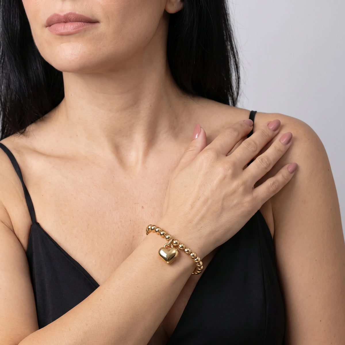 Bracciale a Palline con Ciondolo Cuore e Chiusura Magnetica